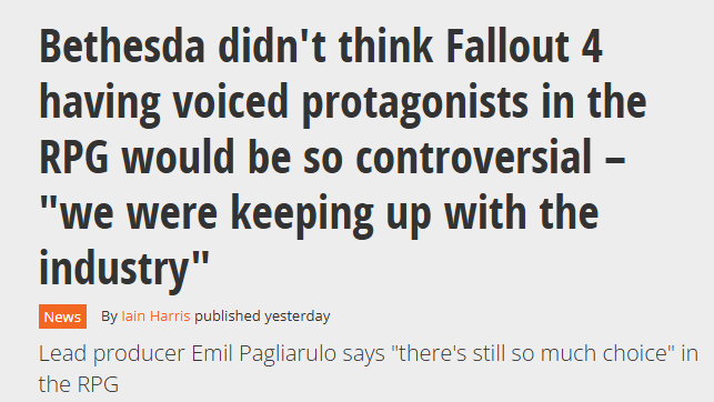 《辐射4》首席设计师：没想到给主角加上配音争议那么大