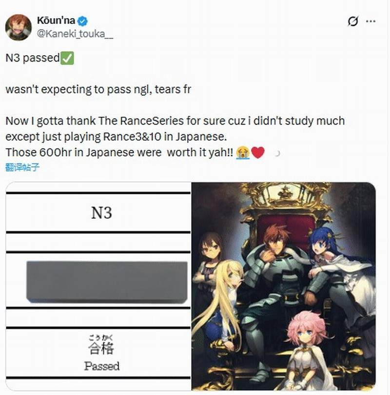 海外玩家靠成人游戏《兰斯》自学日语 真不可思议！