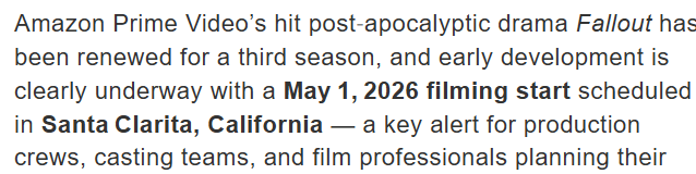 《辐射》真人剧第三季确定5月1日开拍 故事将连接《辐射5》